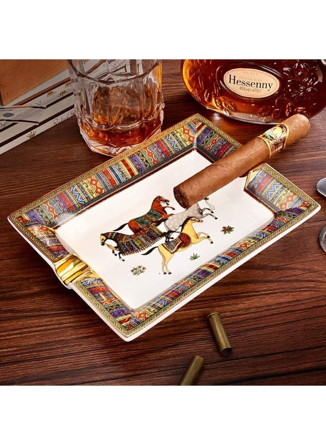 LUBINSKI Ceramic Cigar Ashtray with 2 Holder, Retro Pattern Tray Design ashtray for home Decoration Living Room - Image 4